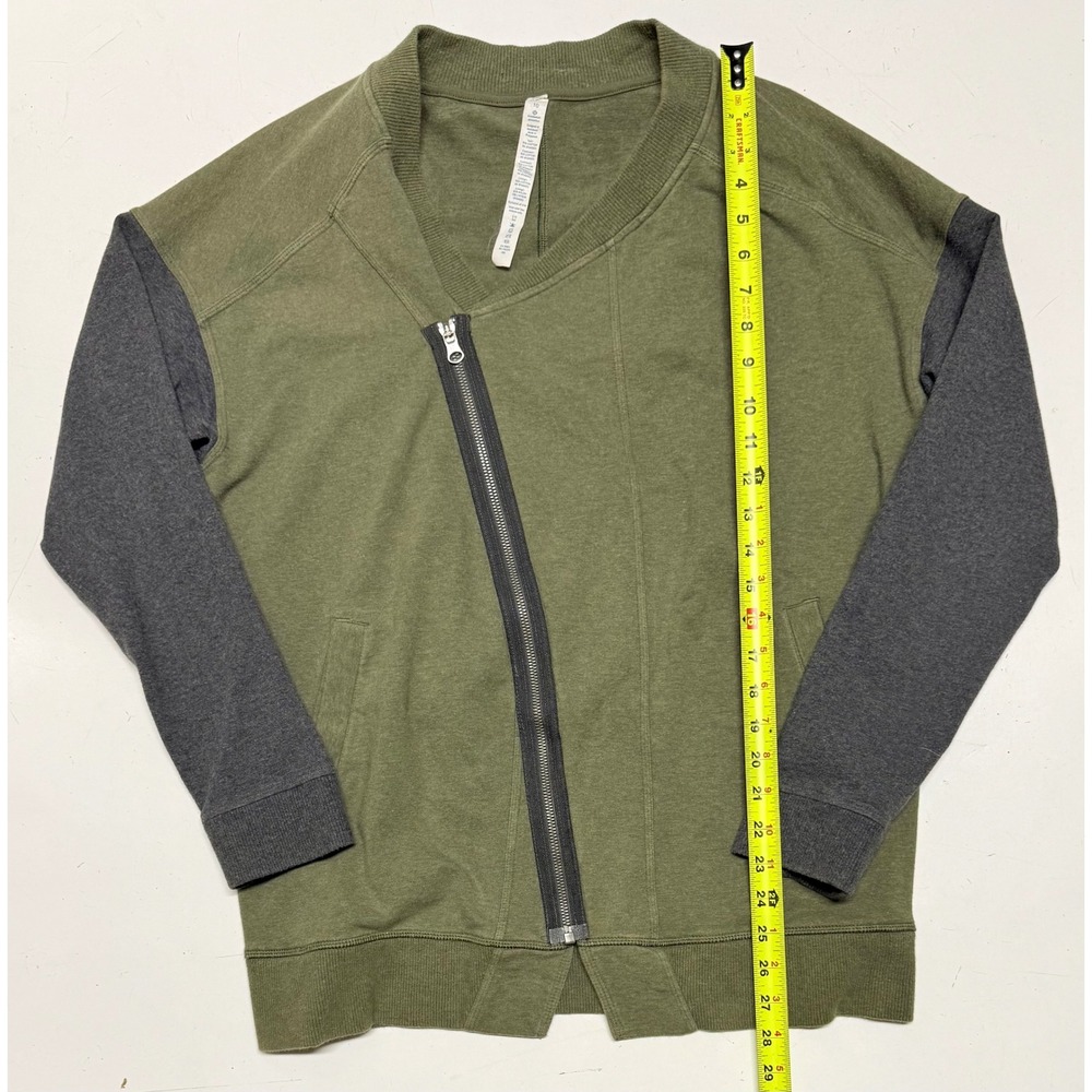 Lululemon Olive Green Grey Colorblock Mika Wrap Zip Jacket Womens Size‎ 10 Flaw
